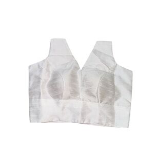 Silver & White Metallic Crop Top with Built-In Cups – Party/Bridal XS-S